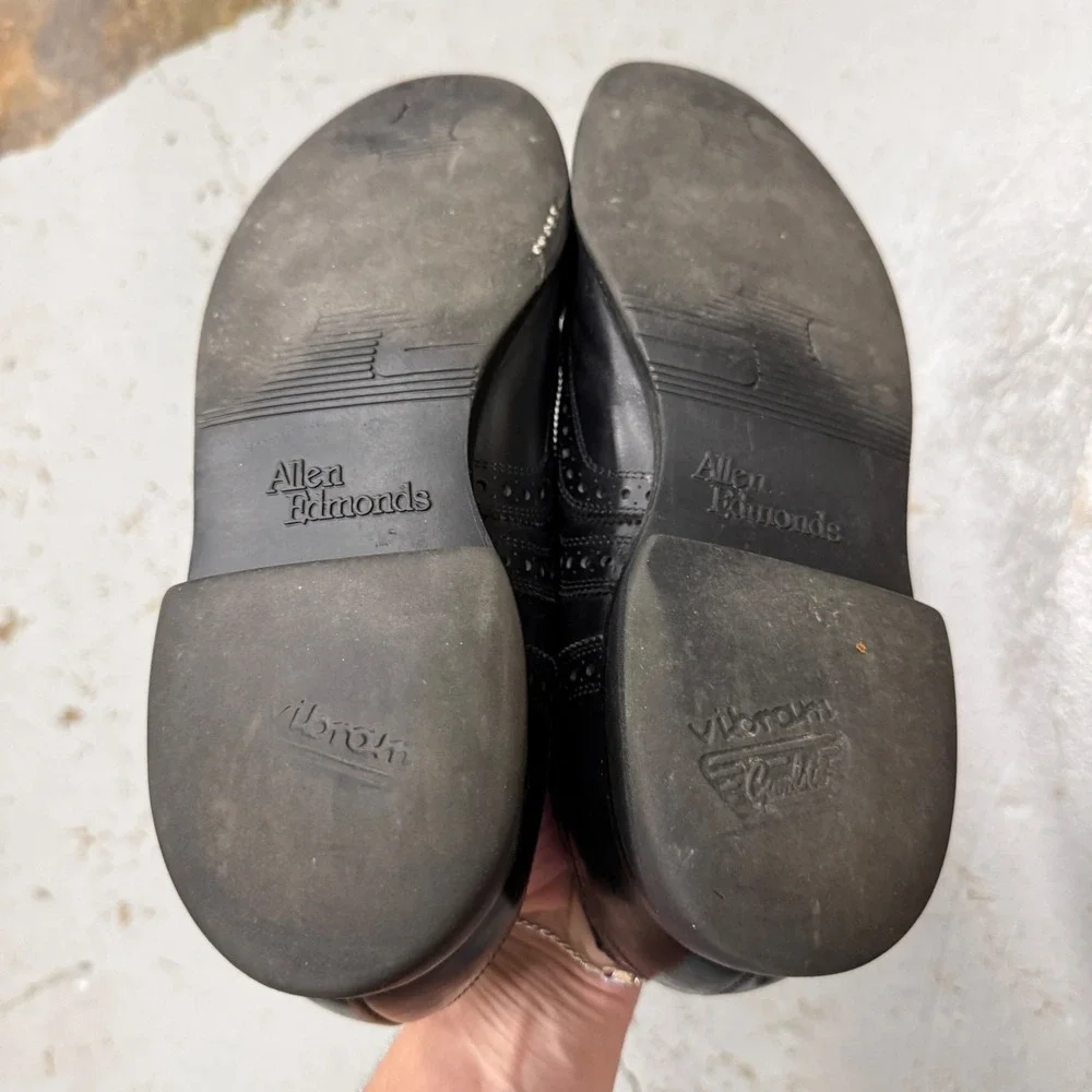 Allen Edmonds McAllister Wingtip‎ Vibram Oxford Black Leather Dress Shoes 7.5 E